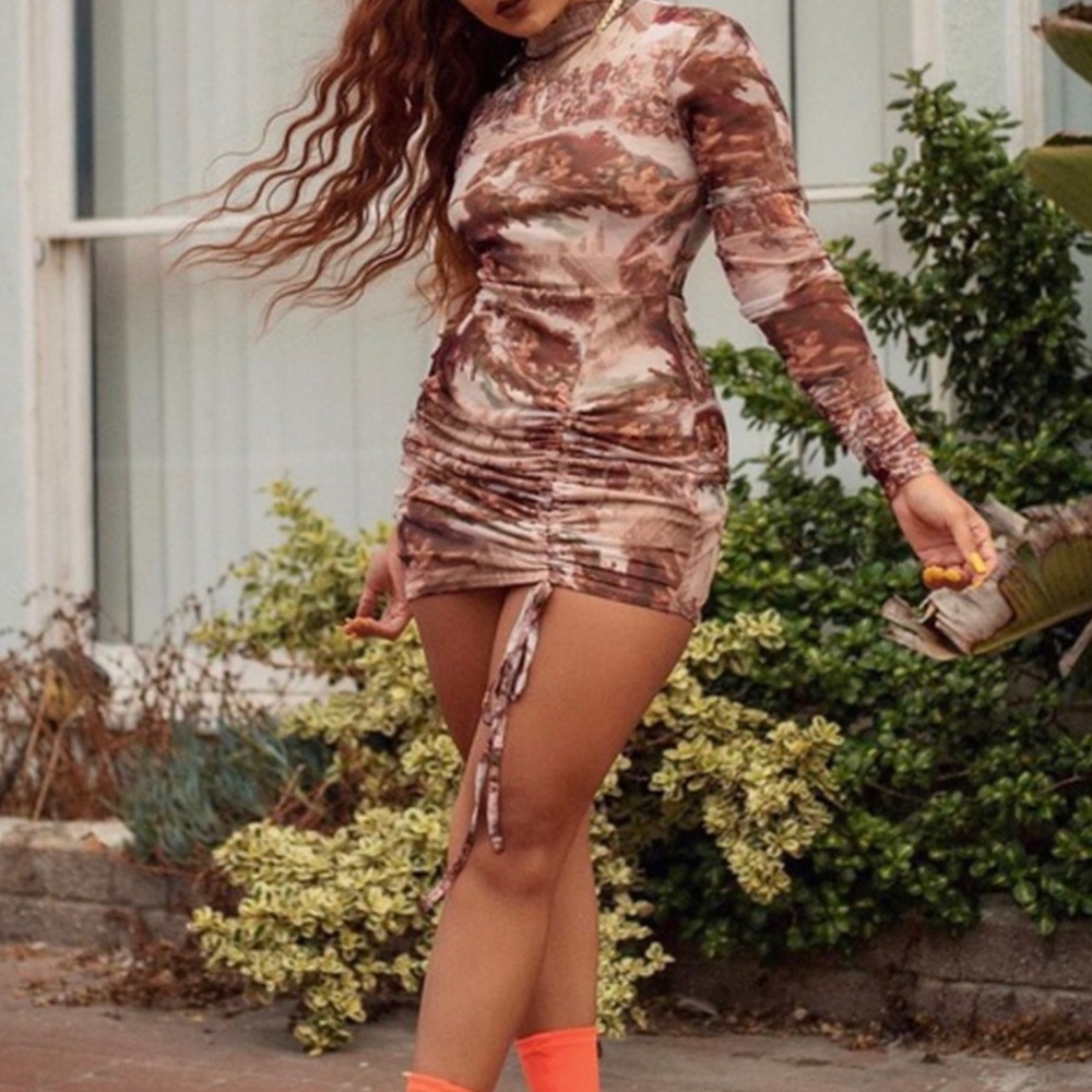 Missguided Brown Tie-Dye Mini Dress